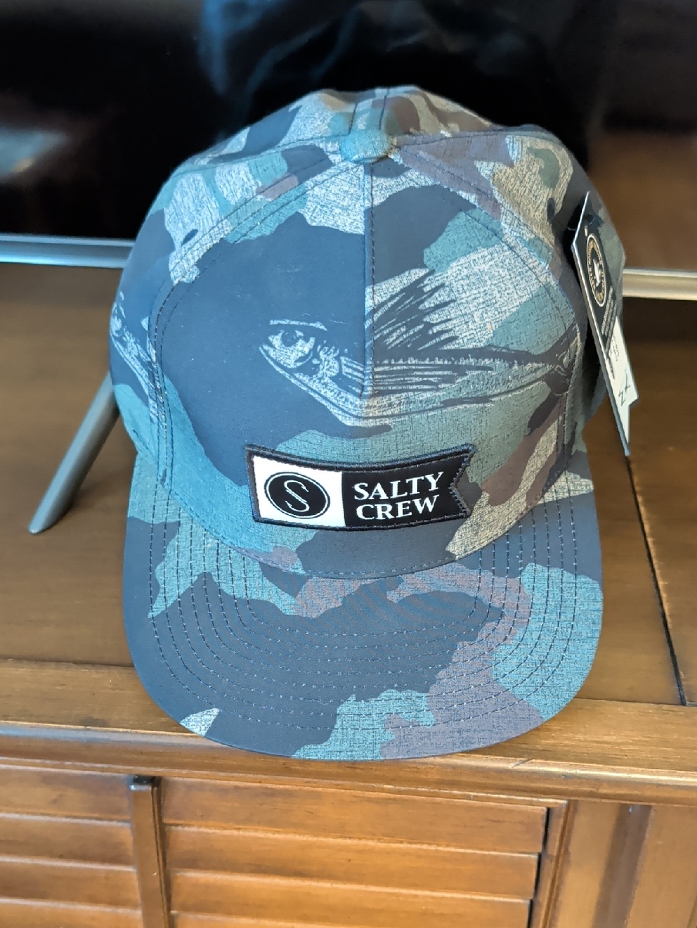Salty Crew Camo Fishing Cap - Teal/Gray/Black